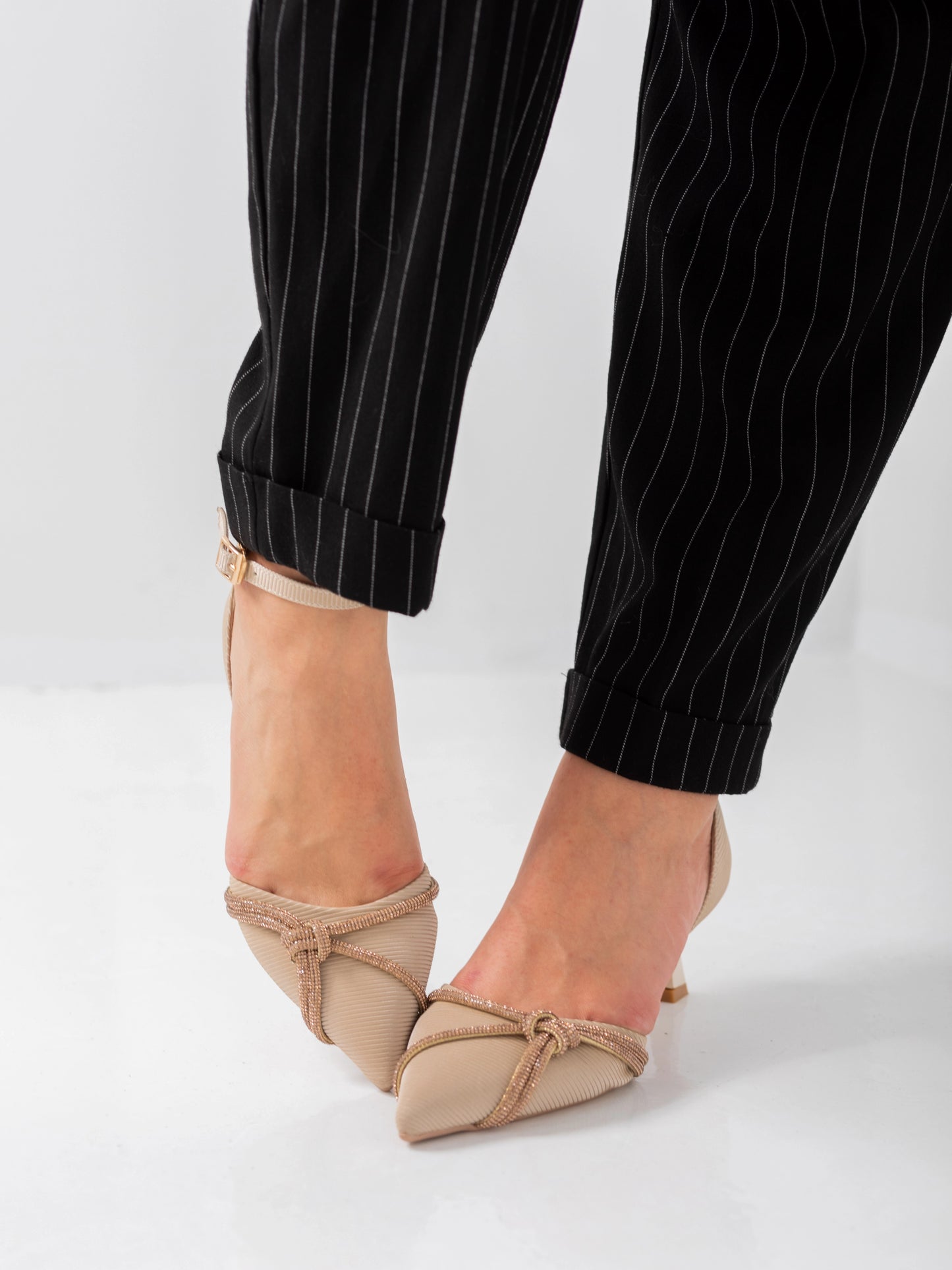 Elegant Beige -Toe Ankle Strap Heels