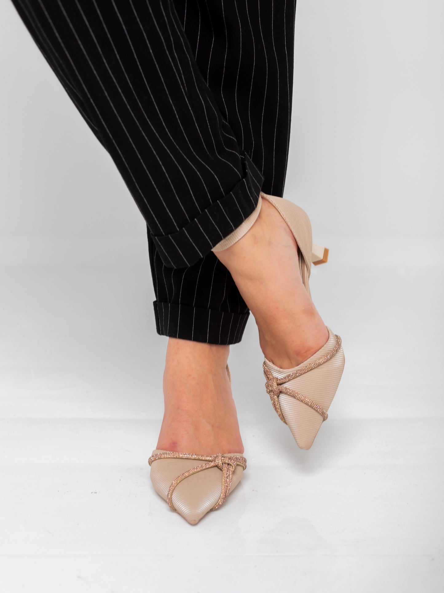 Elegant Beige -Toe Ankle Strap Heels