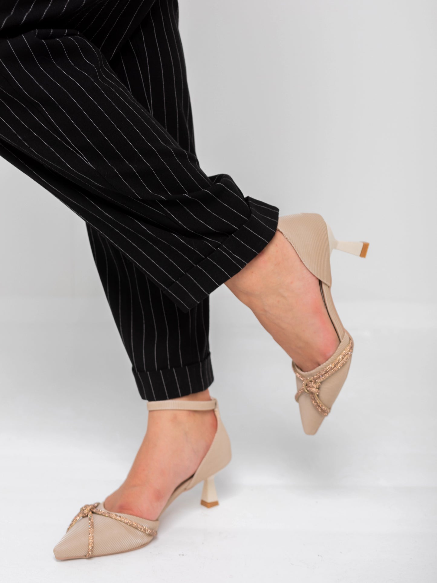 Elegant Beige -Toe Ankle Strap Heels