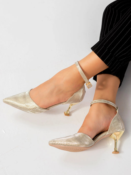 Gilded Glamour Ankle-Strap Heels
