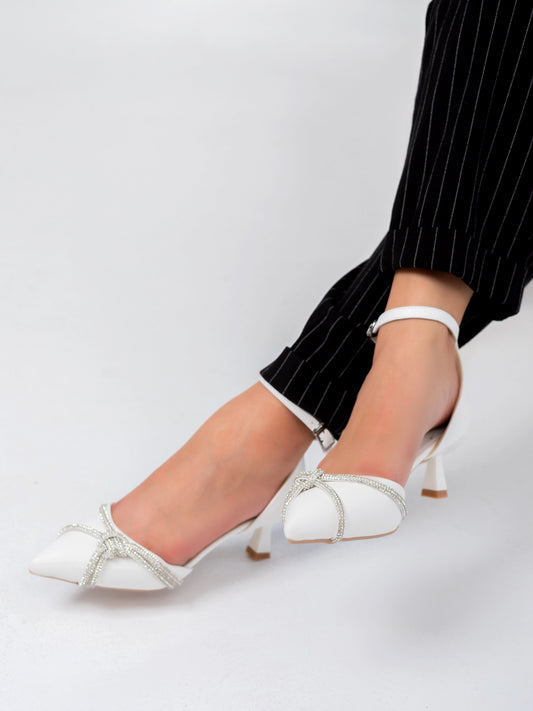Elegant White -Toe Ankle Strap Heels