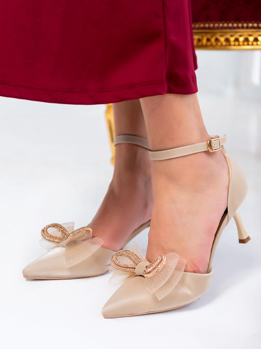 Pearl Bloom Bridal Ankle Strap Heels | Beige