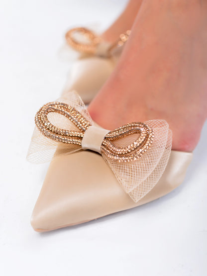 Pearl Bloom Bridal Ankle Strap Heels | Beige