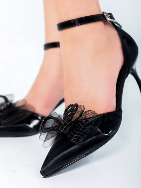 Pearl Bloom Bridal Ankle Strap Heels | Black
