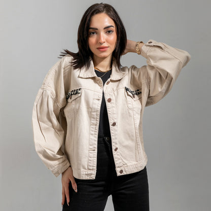 Boho Bliss Beige Denim Women's Jacket