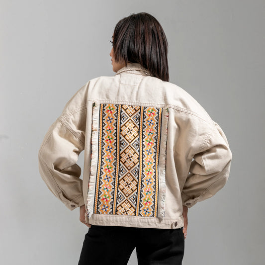 Boho Bliss Beige Denim Women's Jacket