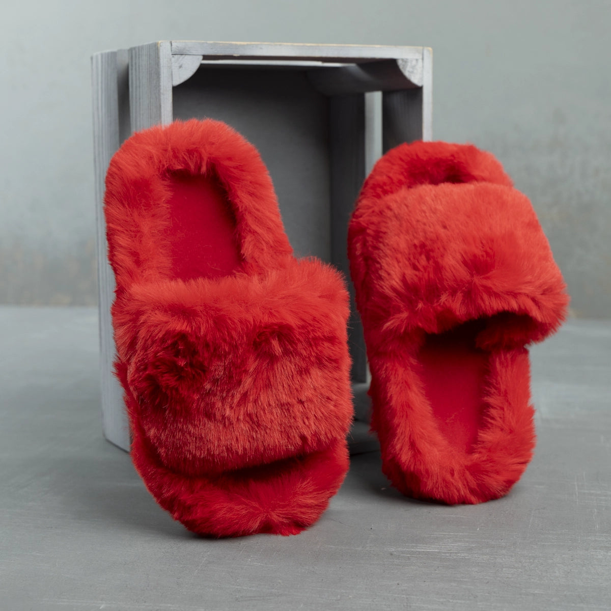 Fluffy Furry women's Slippers | Red