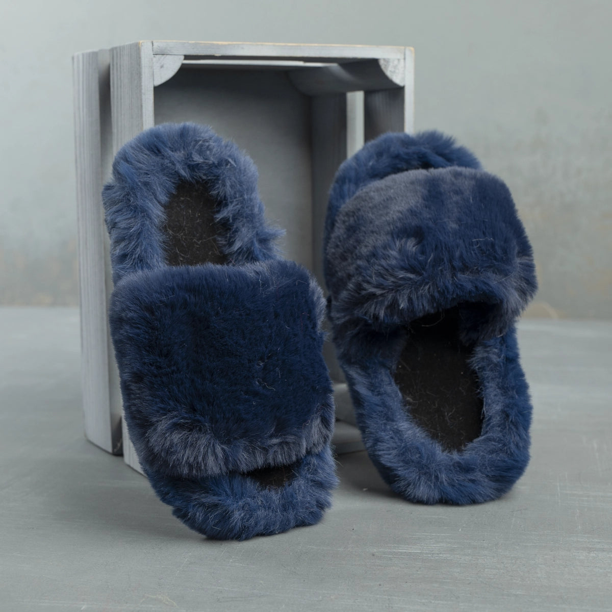 Fluffy Furry women's Slippers | Navy