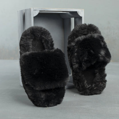 Fluffy Furry women's Slippers | Black